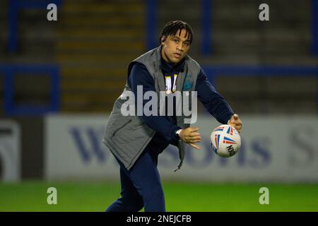 Derrell Olpherts #16 of Leeds Rhinos arrives ahead of the Betfred Super League Round 1 match Warrington Wolves vs Leeds Rhinos at Halliwell Jones Stadium, Warrington, United Kingdom, 16th February 2023 (Photo by Craig Thomas/News Images) in, on 2/16/2023. (Photo by Craig Thomas/News Images/Sipa USA) Credit: Sipa USA/Alamy Live News Stock Photo