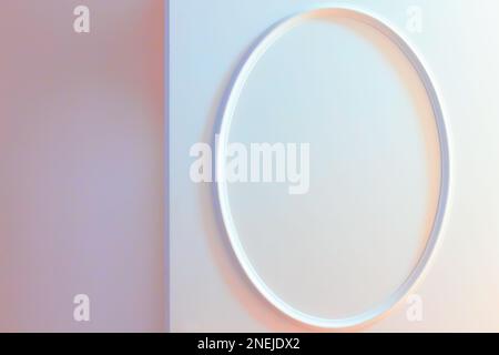 Abstract architecture background, interior design with colorful illuminated oval frame over white wall Stock Photo