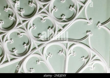 White gypsum bas-relief ceiling design details in Gothic style, classic architecture abstract template Stock Photo