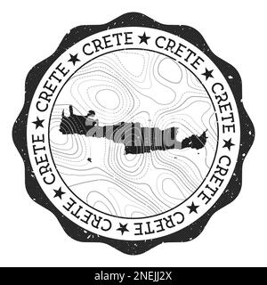 Crete outdoor stamp. Round sticker with map of island with topographic isolines. Vector illustration. Can be used as insignia, logotype, label, sticke Stock Vector