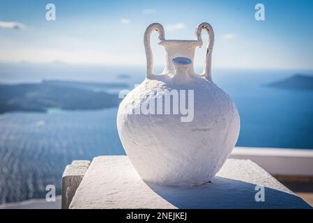 White ornamental amphora, Santorini Stock Photo