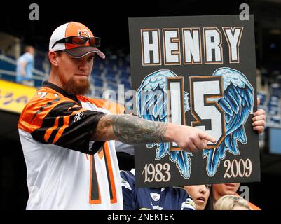 A tribute to the Cincinnati Bengals' Chris Henry is shown on the