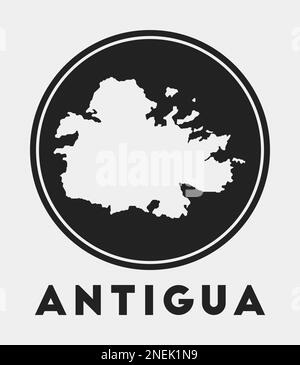 Antigua icon. Round logo with island map and title. Stylish Antigua badge with map. Vector illustration. Stock Vector