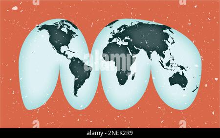 World Map Poster. Goode's interrupted Mollweide projection. Vintage World shape with grunge texture. Captivating vector illustration. Stock Vector