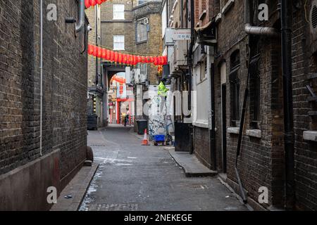 Narrow alley or passageway in Chinatown, London, England Stock Photo