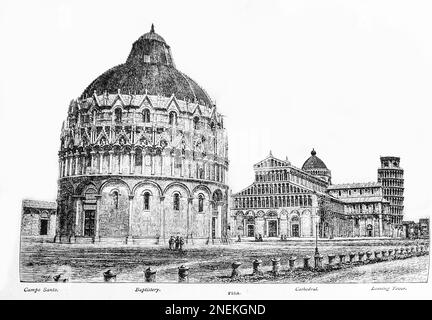 Cathedral square in Pisa, the cathedral with the Leaning Tower of Pisa ...