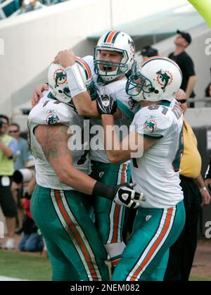 Miami Dolphins tight end Joey Haynos looks for a pass interference call  against the Tampa Bay Buccaneers in fourth-quarter action at Land Shark  Stadium in Miami, Florida, Sunday, November 15,2 009. The