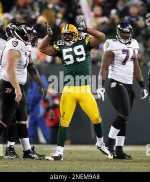 The Green Bay Packers' Brad Jones sacked Jacksonville Jaguars quarterback Blaine  Gabbert in the first half at Lambeau Field in Green Bay, Wisconsin, Sunday,  October 28, 2012. The Packers beat the Jaguars