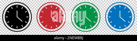 Color clock icons set. Time symbol. Vector illustration isolated on transparent background Stock Vector