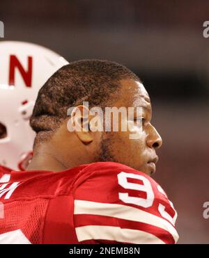 Nebraska defensive tackle Ndamukong Suh #93 knocks down Arizona tackle Adam  Grant #78 during game action in the Pacific Life Holiday Bowl at Qualcomm  Stadium San Diego, CA. Nebraska defeated Arizona 33-0. (