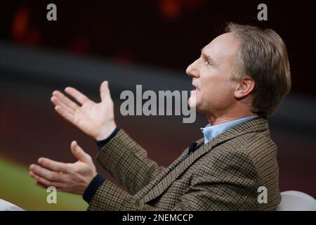 U.S. writer Dan Brown appears with TV host Fabio Fazio, not seen