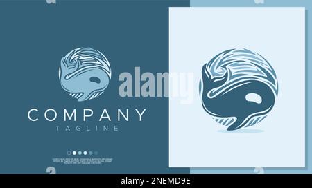 Colorful circle whale logo design template. Modern ocean wild animal logo vector Stock Vector