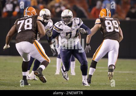 Cleveland Browns' John St. Clair walks off the field after