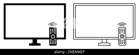 TV with remote control icons in flat and line art style. Vector illustration Stock Vector