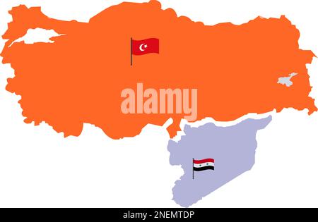 Turkey Map and Syria Map with High detailed. Map of Turkey filled with Orange color. Syrian Map with Red white and black three color and star. Turkish Stock Vector