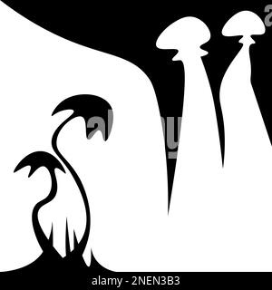 Two pairs of mushrooms on a black and white background Stock Vector