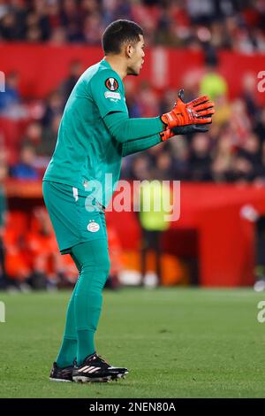 Seville, Spain. 16th Feb, 2023. Goalkeeper Walter Benitez (1) of PSV Eindhoven seen during the UEFA Europa League match between Sevilla FC and PSV Eindhoven at Estadio Ramon Sanchez Pizjuan in Seville. (Photo Credit: Gonzales Photo/Alamy Live News Stock Photo