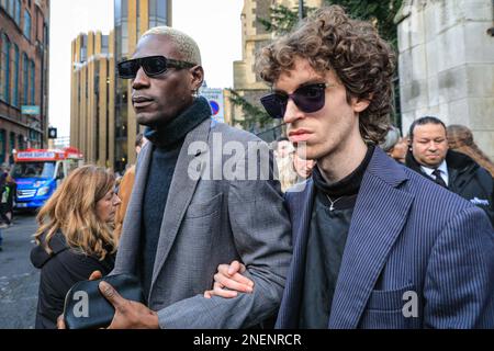 London, UK, 16th Feb 2023. Mourners, friends and family attend the memorial service for attend memorial service for the late British fashion designer Vivienne Westwood who championed punk and new wave in the UK and worked with some of the biggest designers, celebrities and supermodels. Stock Photo