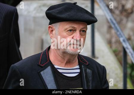 London, UK, 16th Feb 2023. Mourners, friends and family attend the memorial service for attend memorial service for the late British fashion designer Vivienne Westwood who championed punk and new wave in the UK and worked with some of the biggest designers, celebrities and supermodels. Stock Photo