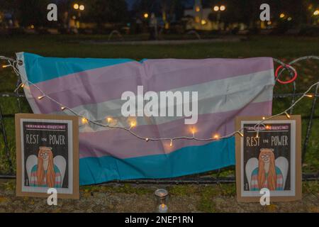 Southend on Sea, UK. 16th Feb, 2023. Residents come together for a vigil for Brianna Ghey who was brutally murdered in Warrington Park, Cheshire on Saturday 11th February. The vigil takes place in Prittlewell Gardens. Penelope Barritt/Alamy Live news Stock Photo