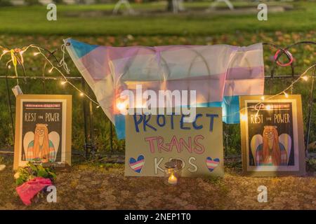 Southend on Sea, UK. 16th Feb, 2023. Residents come together for a vigil for Brianna Ghey who was brutally murdered in Warrington Park, Cheshire on Saturday 11th February. The vigil takes place in Prittlewell Gardens. Penelope Barritt/Alamy Live news Stock Photo