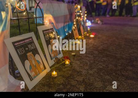 Southend on Sea, UK. 16th Feb, 2023. Residents come together for a vigil for Brianna Ghey who was brutally murdered in Warrington Park, Cheshire on Saturday 11th February. The vigil takes place in Prittlewell Gardens. Penelope Barritt/Alamy Live news Stock Photo