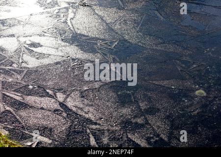 Sunlight on Ice patterns. Cardiff. February 2023. Winter Stock Photo