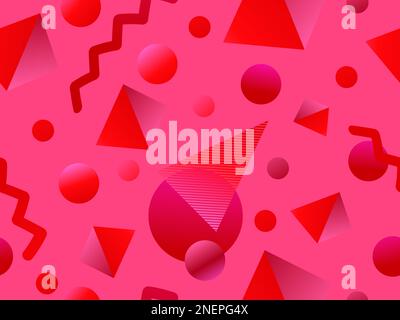Geometric seamless pattern with 3D figures in the Memphis style of the 80s. Isometric 3D geometric shapes with gradient colors. Design for printing on Stock Vector