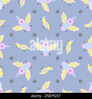 seamless pattern cute childish. seamless background with birds. For fashion fabrics, children's clothing. bright color chicks. spring pattern. Stock Vector