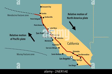 Map of the San Andreas fault in California Stock Photo