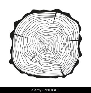 Tree trunk cuts vector in hand drawn sketch. Bark of tree with cracks, sawn pine circular. Wood tree rings. Oak slices, lumber symbol. Stock Vector