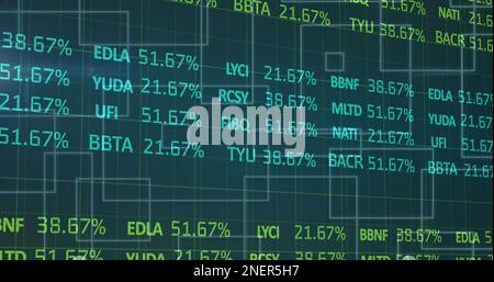 Image of statistics and data processing on blue background Stock Photo