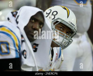 Kansas City Chiefs defensive end Alfonso Boone watches the clock run down  late during the second half against the Denver Broncos at Invesco Field at  Mile High in Denver on December 7