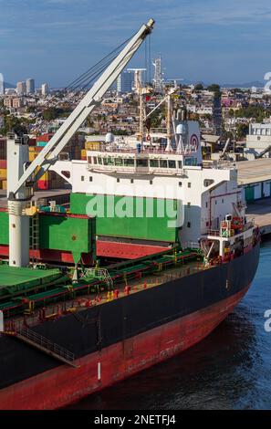 Cargo ship, Port of Mazatlan, Sinaloa State, Mexico Stock Photo