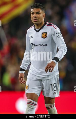 Barcelona, Spain. 16th Feb, 2023. Casemiro #18 of Manchester United during the UEFA Europa League Knockout Round Play-Offs Barcelona vs Manchester United at Spotify Camp Nou, Barcelona, Spain, 16th February 2023 (Photo by Mark Cosgrove/News Images) in Barcelona, Spain on 2/16/2023. (Photo by Mark Cosgrove/News Images/Sipa USA) Credit: Sipa USA/Alamy Live News Stock Photo