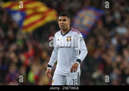 Barcelona, Spain. 16th Feb, 2023. Casemiro #18 of Manchester United during the UEFA Europa League Knockout Round Play-Offs Barcelona vs Manchester United at Spotify Camp Nou, Barcelona, Spain, 16th February 2023 (Photo by Mark Cosgrove/News Images) in Barcelona, Spain on 2/16/2023. (Photo by Mark Cosgrove/News Images/Sipa USA) Credit: Sipa USA/Alamy Live News Stock Photo