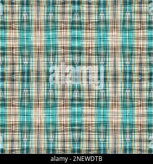 Teal rustic coastal beach house check fabric tile. Seamless sailor flannel textile gingham repeat swatch. Stock Photo