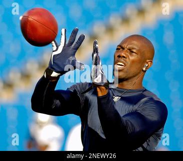 30 July 2009: Wide Reciever Terrell Owens of the Buffalo Bills unveils the  new throwback uniforms after the Bills Thursday night practice at St. John  Fisher College in Pittsford, New York. (Icon