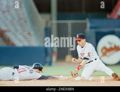 Gary DiSarcina of the Anaheim Angels during a game at Anaheim Stadium in  Anaheim, California during the 1997 season.(Larry Goren/Four Seam Images  via AP Images Stock Photo - Alamy