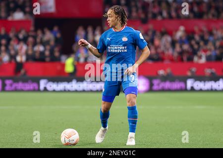 Seville, Seville, Spain. 16th Feb, 2023. Xavi Simons of PSV Eindhoven in action during the UEFA Europa League knockout round play off leg one match between Sevilla FC and PSV Eindhoven at Estadio Ramon Sanchez Pizjuan on February 16, 2023 in Seville, Spain. (Credit Image: © Jose Luis Contreras/DAX via ZUMA Press Wire) EDITORIAL USAGE ONLY! Not for Commercial USAGE! Stock Photo