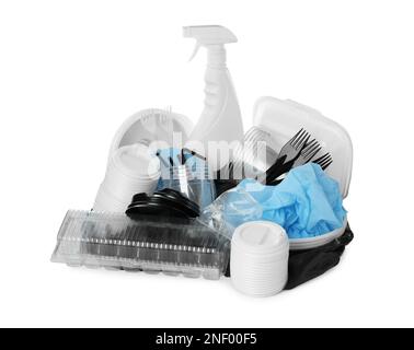 Pile of different plastic items on white background Stock Photo