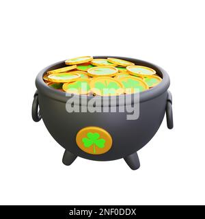 3d rendering of st patrick day pot gold leprechaun irish icon Stock Photo