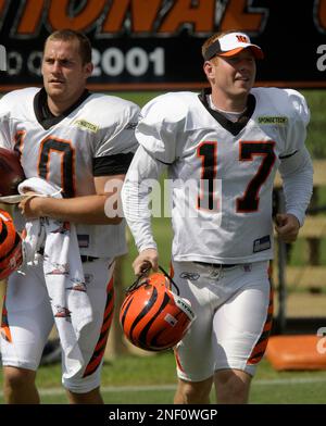 Cincinnati Bengals punter Kevin Huber (10) reacts during NFL football  preseason game action between the Indianapolis