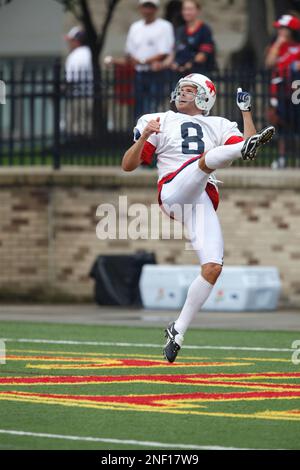 Buffalo Bills punter Brian Moorman models this seasons 50th season  celebration throwback jersey Thursday night at St. John Fisher College in  Rochester, NY (Credit Image: © Michael Johnson/Southcreek  Global/ZUMApress.com Stock Photo 