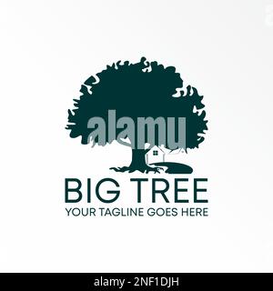 Big Tree with home and road in below design concept vector logo abstract. Can be used as a symbol related to property house or nature Stock Vector