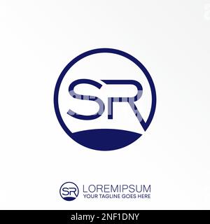 letter or word SR sans serif font inside cut square circle line image ...