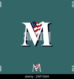 Letter M serif font with american flag image graphic icon logo design abstract concept vector stock. used as a symbol related to initial or country Stock Vector