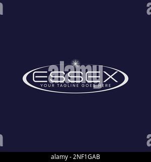 Letter or word ESSEX font with square line, Crescent, and ellipse image graphic icon logo design abstract concept vector stock wordmark or initial Stock Vector
