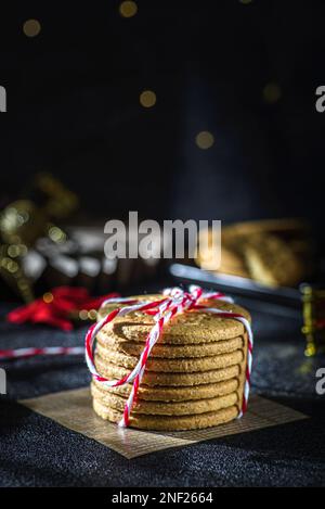 a stack of cookies tied with a Christmas ribbon. High quality photo Stock Photo