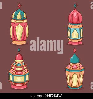 Set of arabic lanterns cartoon illustration Stock Vector